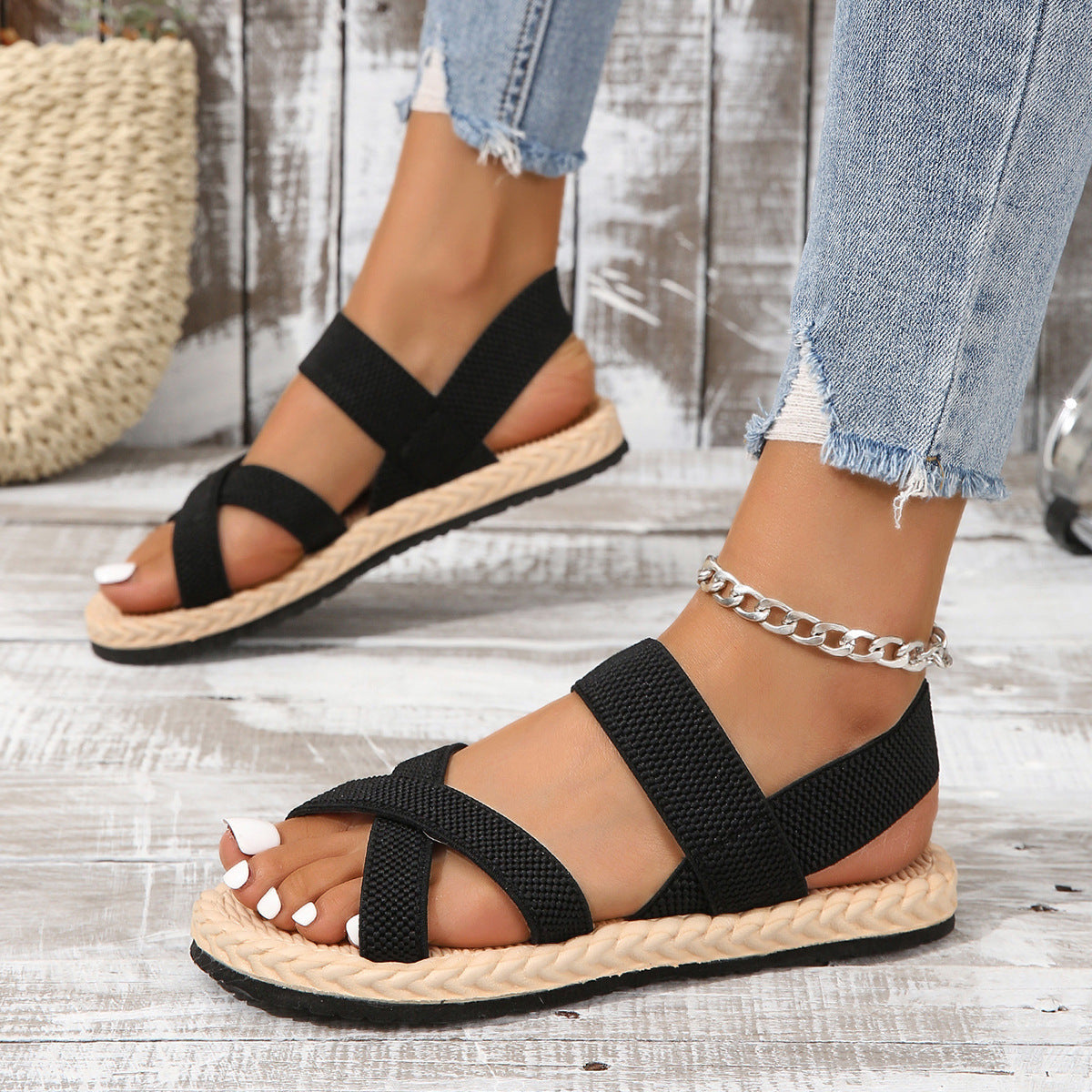 Crisscross Open Toe Flat Sandals - Tigbul's Variety Fashion Shop