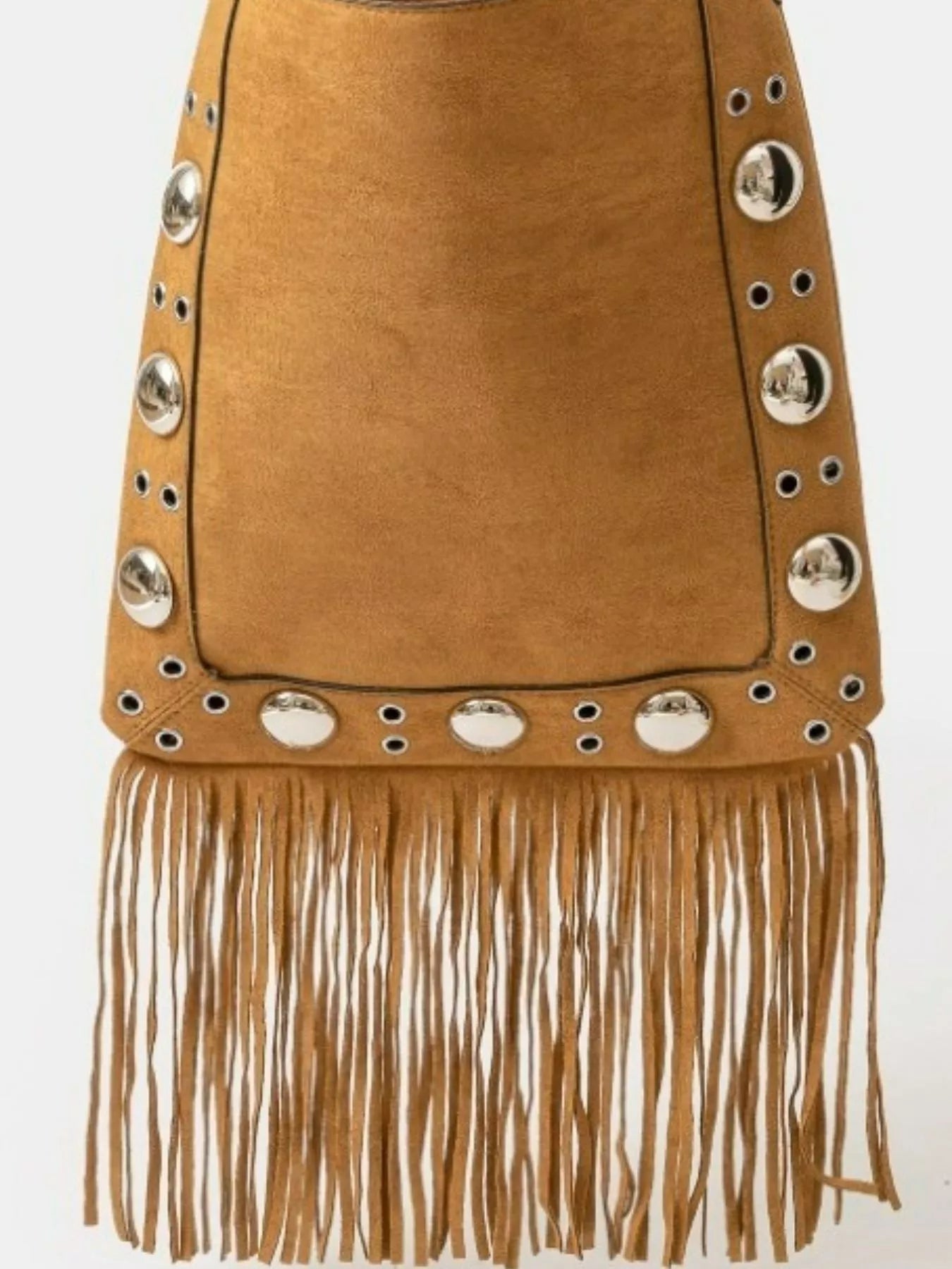 Fame Faux Suede Grommet Accent Fringe Tote Bag - Tigbul's Variety Fashion Shop