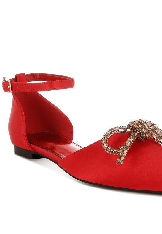 Simina Rhinestone Detail Bow Flat Sandals - Tigbul's Variety Fashion Shop