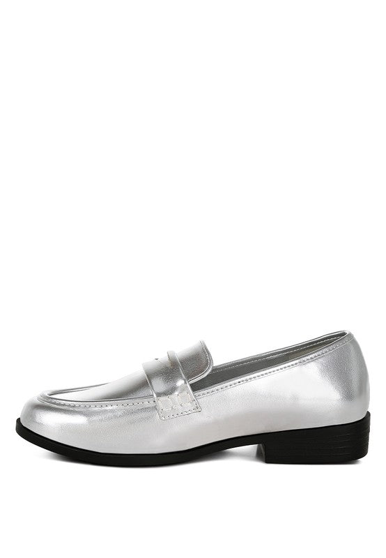 Rugle Metallic Faux Leather Flat Loafers - Tigbul's Variety Fashion Shop
