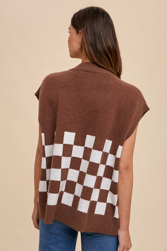 Dark Brown Checkered Button Down Short Sleeve Cardigan - Tigbul's Variety Fashion Shop