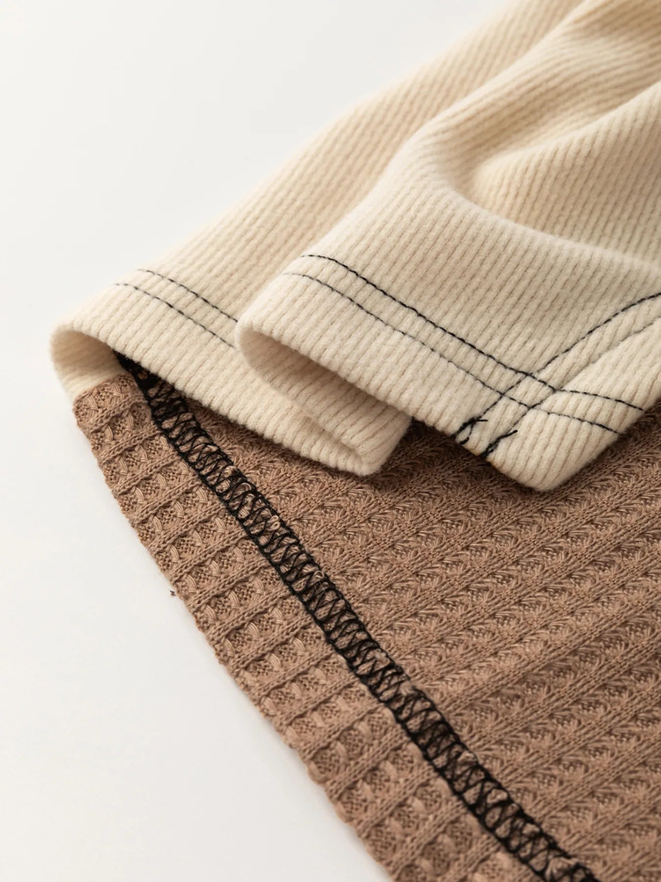 Color Block Waffle Knit Stitch Detail Long Sleeve Top - Tigbul's Variety Fashion Shop