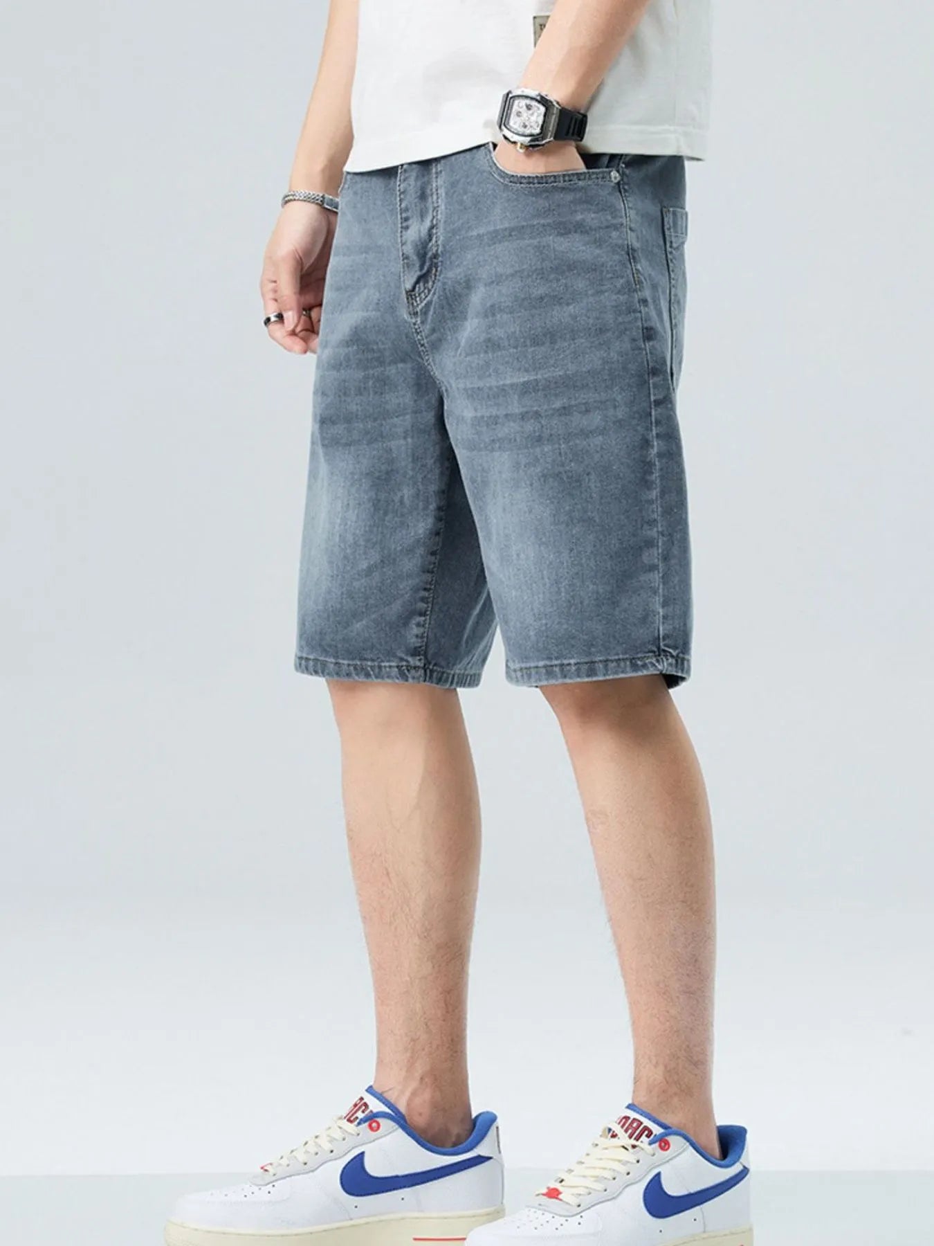 Men's Washed Denim Shorts with Pockets - Tigbul's Variety Fashion Shop