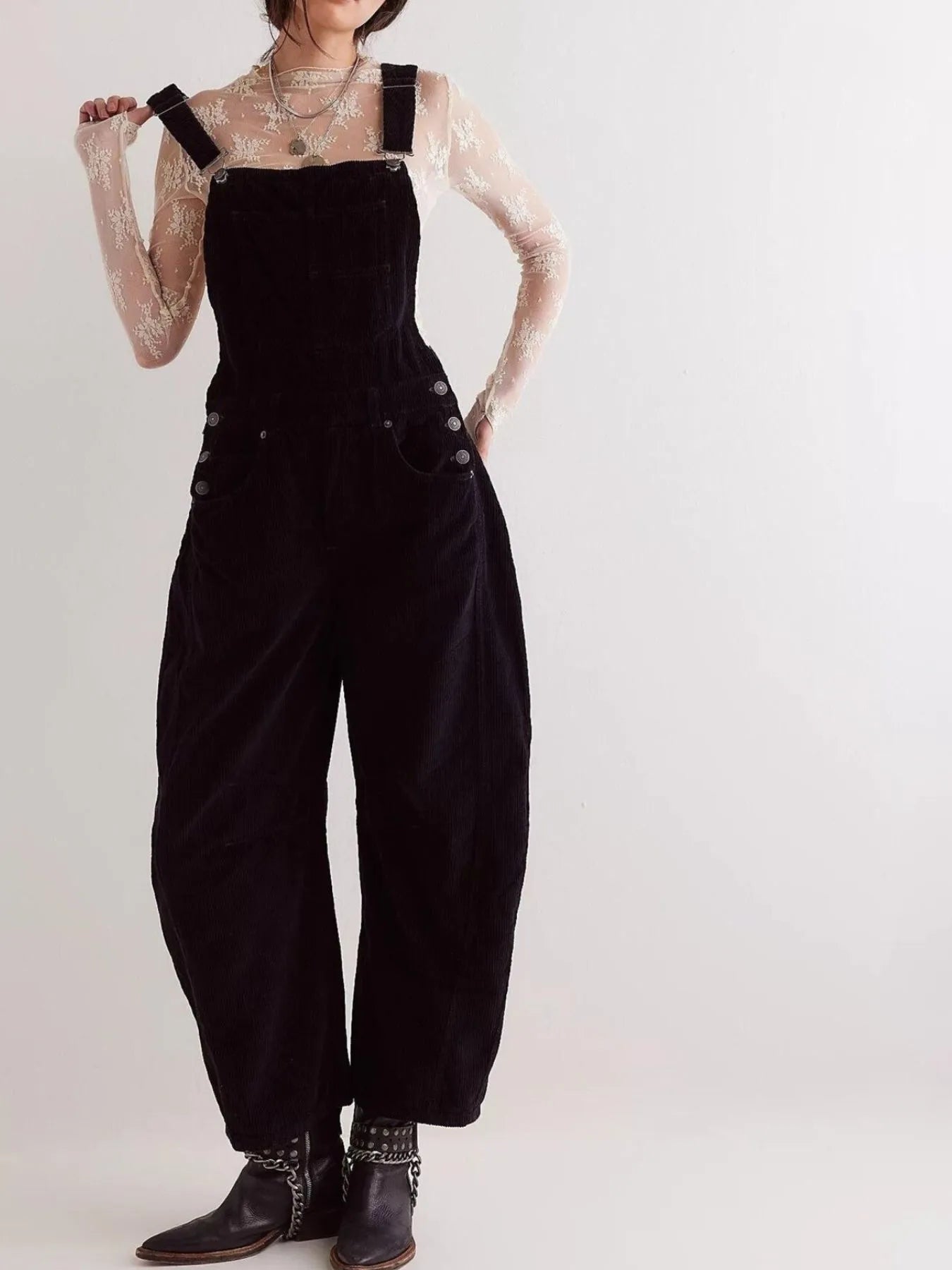 Corduroy Wide-Leg Overall with Adjustable Straps - Tigbul's Variety Fashion Shop