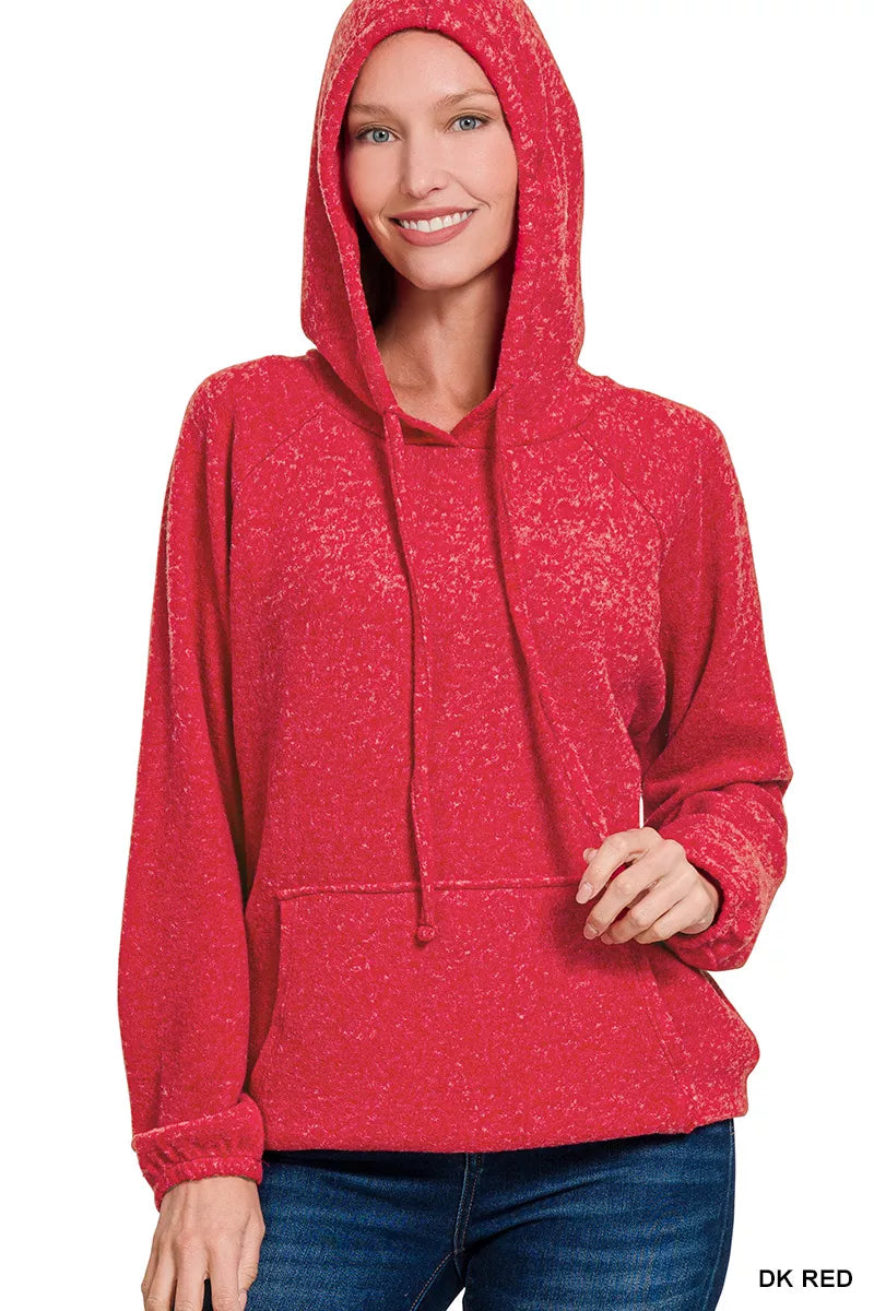 Zenana Brushed Hacci Melange Hooded Sweater - Tigbul's Variety Fashion Shop