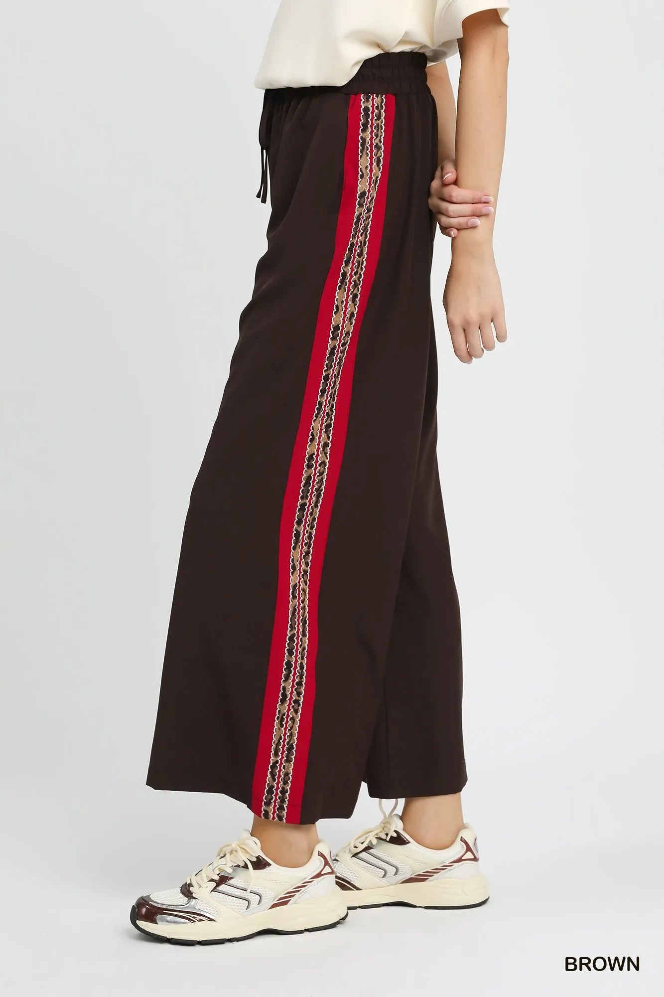 Umgee Wide Leg Pants with Contrast Side Trim - Tigbul's Variety Fashion Shop