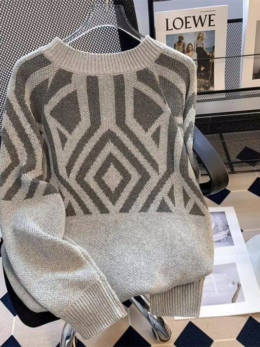 Men's Geometric Pattern Knitted Sweater - Tigbul's Variety Fashion Shop