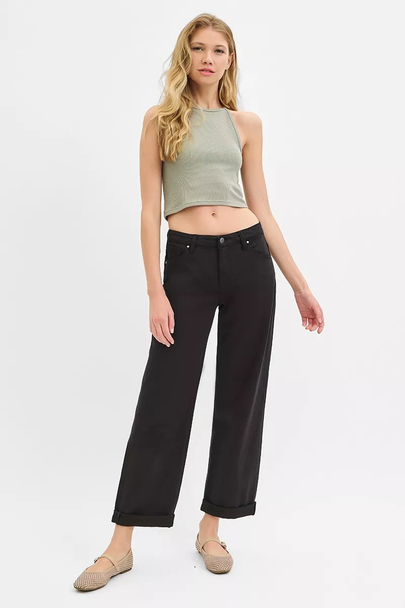 RISEN Tummy Control Mid Rise Ankle Barrel Relaxed Baggy - Tigbul's Variety Fashion Shop