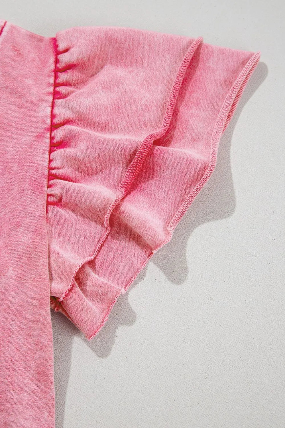 Pink Mineral Wash Raw Edge Ruffle Mini Dress - Tigbul's Variety Fashion Shop