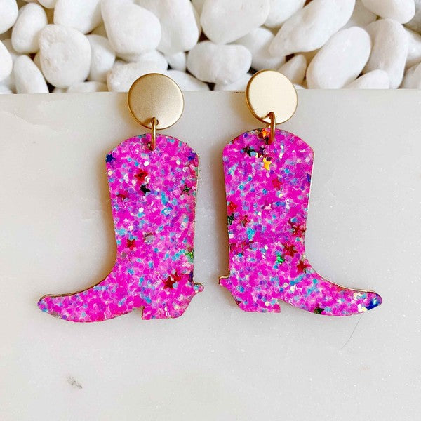 Glittered Up Cowgirl Earrings - Tigbul's Variety Fashion Shop