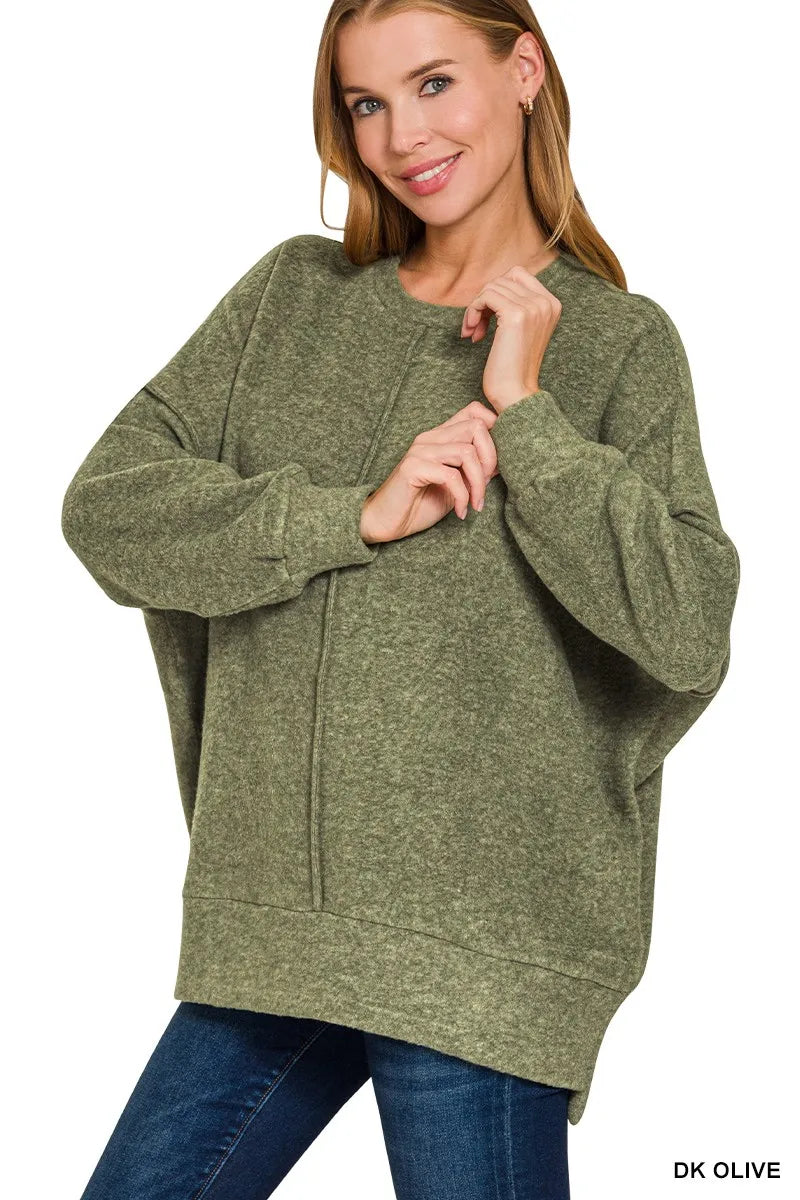 Zenana Brushed Melange Hacci Oversized Sweater - Tigbul's Variety Fashion Shop