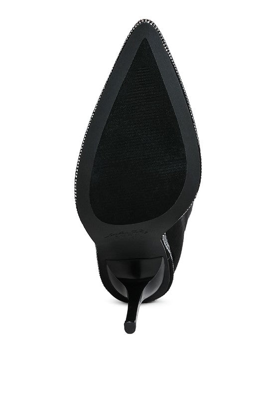 Ashipa Diamante Chain Detail Calf Boots 4 inch Heels - Tigbul's Variety Fashion Shop