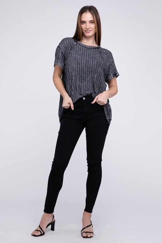 Ribbed Raglan Dolman Sleeve Boat-Neck Top - Tigbul's Variety Fashion Shop