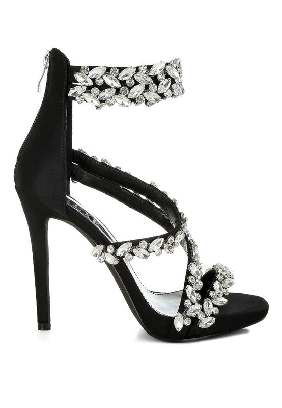 Korna Diamante Embellished Stiletto Heel Sandals - Tigbul's Variety Fashion Shop