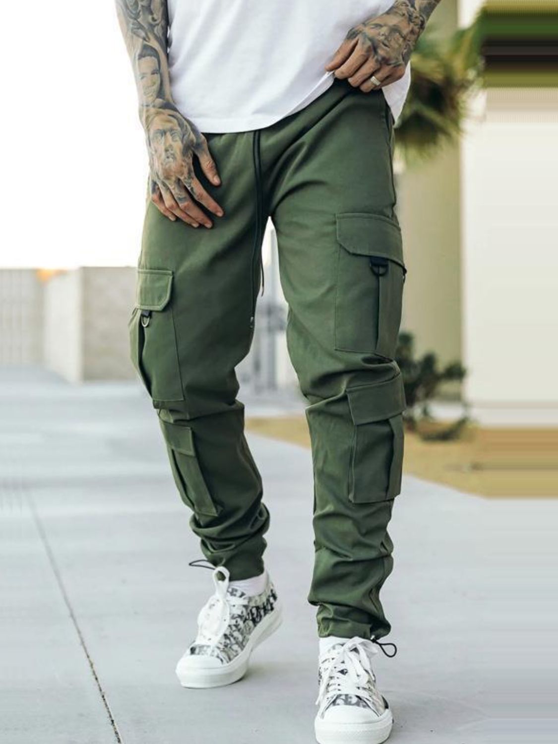 Men's Drawstring Pants with Cargo Pockets - Tigbul's Variety Fashion Shop