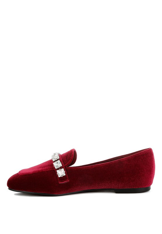 Kyari Velvet Diamante Strap Loafers - Tigbul's Variety Fashion Shop