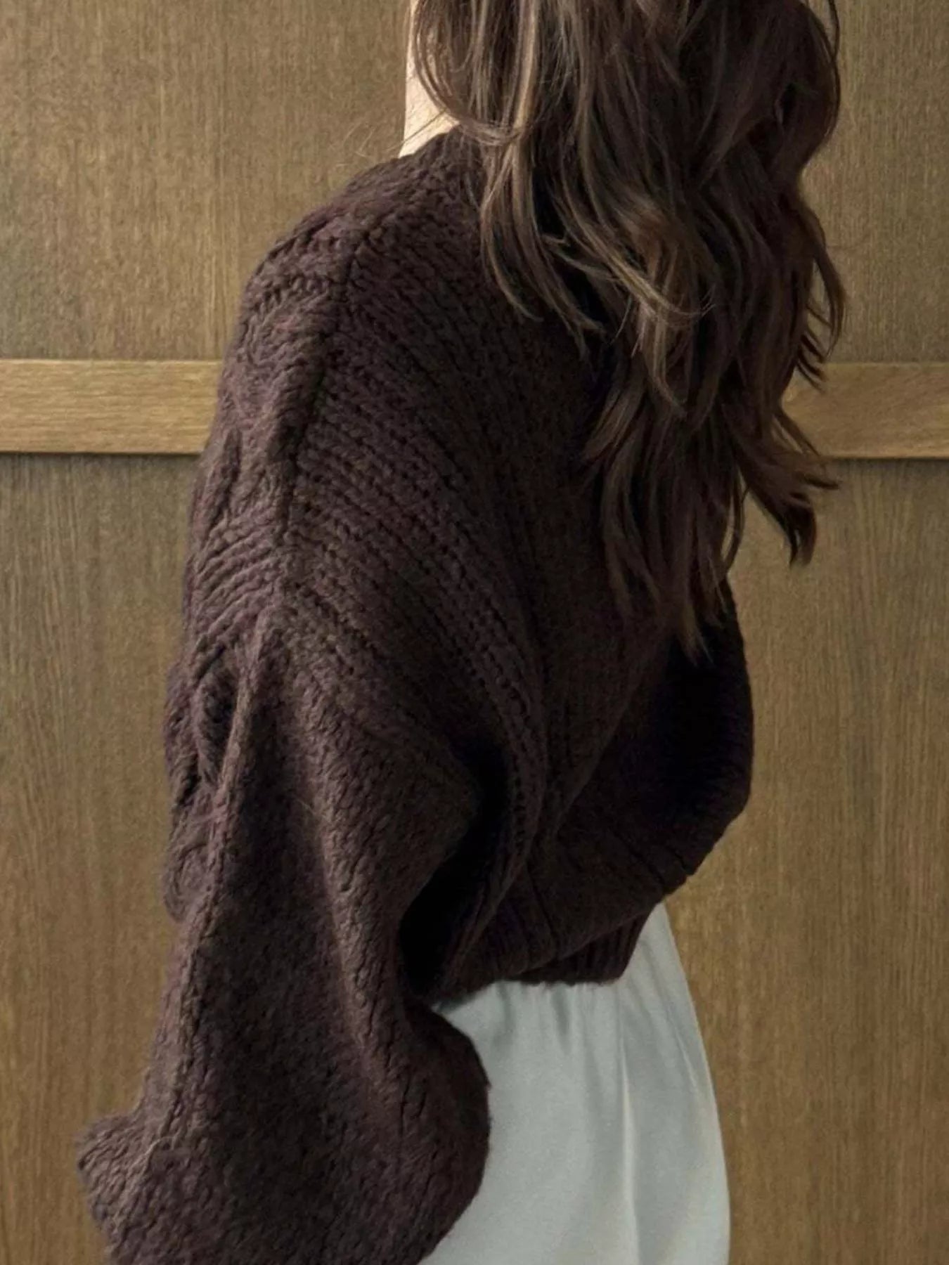 Cable Knit Button-Down Cardigan - Tigbul's Variety Fashion Shop