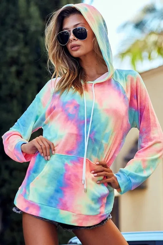 Tie Dye French Terry Hoodie with Kangaroo Pocket - Tigbul's Variety Fashion Shop