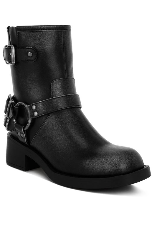Caribou Harness Detail Biker Boots - Tigbul's Variety Fashion Shop