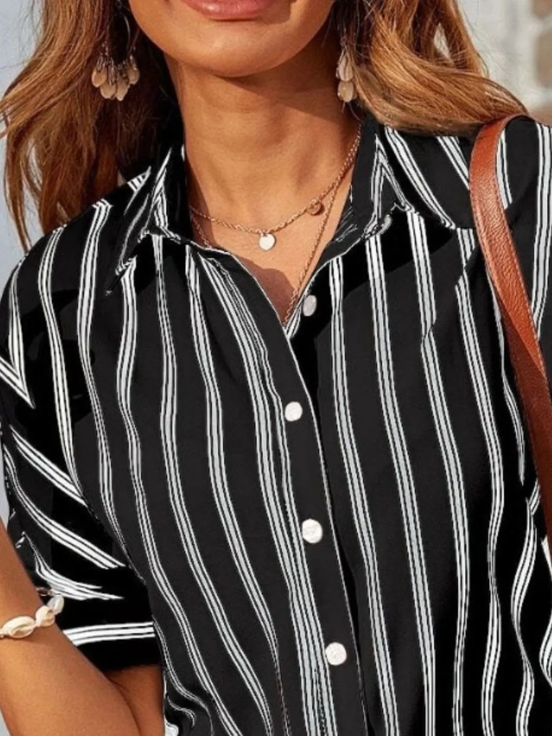 Striped Collared Neck Half Sleeve Shirt - Tigbul's Variety Fashion Shop