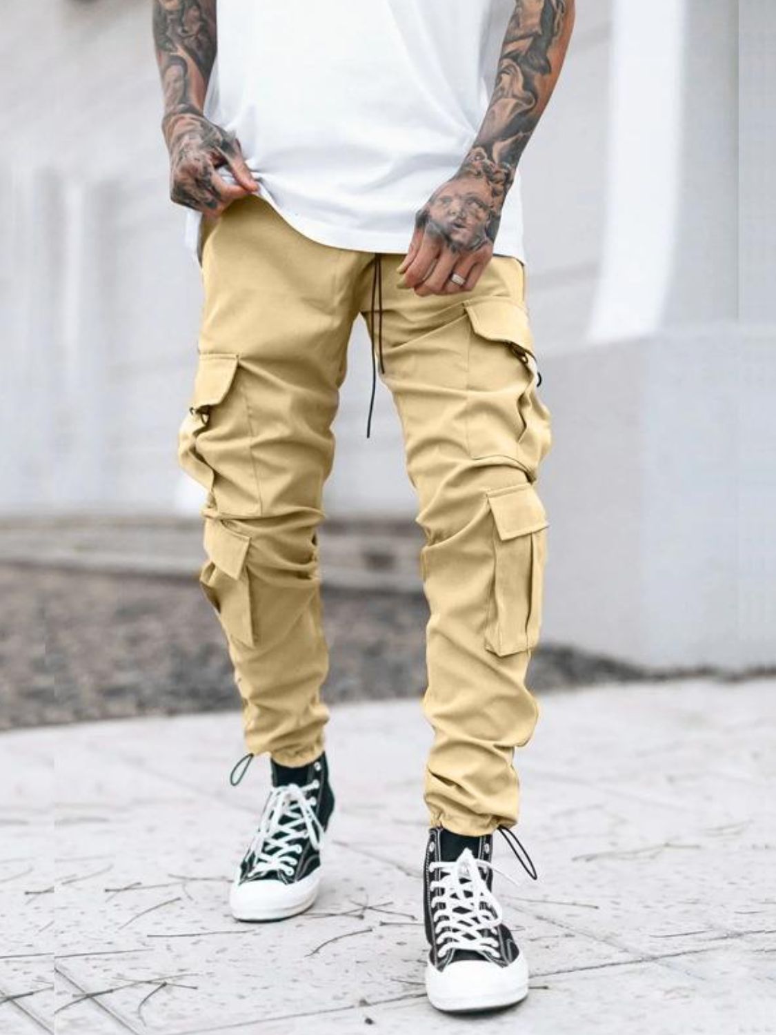 Men's Drawstring Pants with Cargo Pockets - Tigbul's Variety Fashion Shop