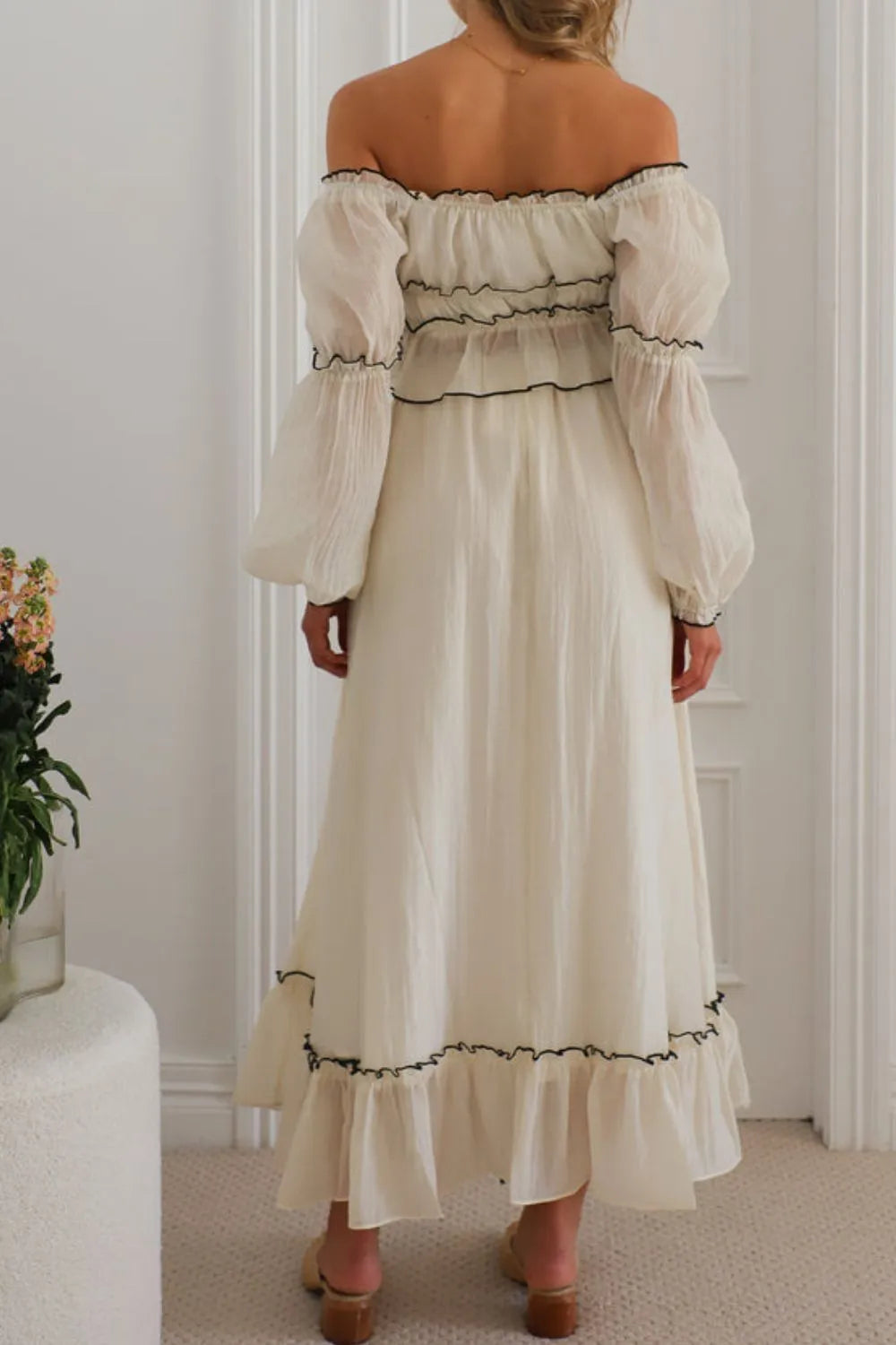 Off-Shoulder Cream Top and Skirt Set - Tigbul's Variety Fashion Shop