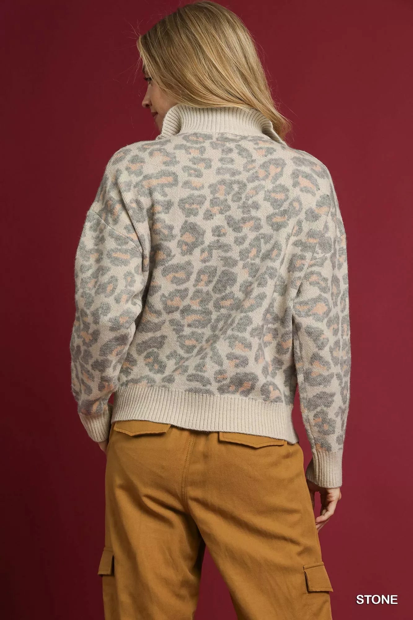 Umgee Leopard Print Quarter-Zip Knit Sweater - Tigbul's Variety Fashion Shop