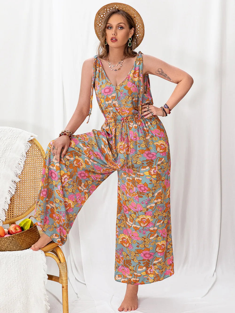 Plus Size Printed Wide Leg Sleeveless Jumpsuit - Tigbul's Variety Fashion Shop