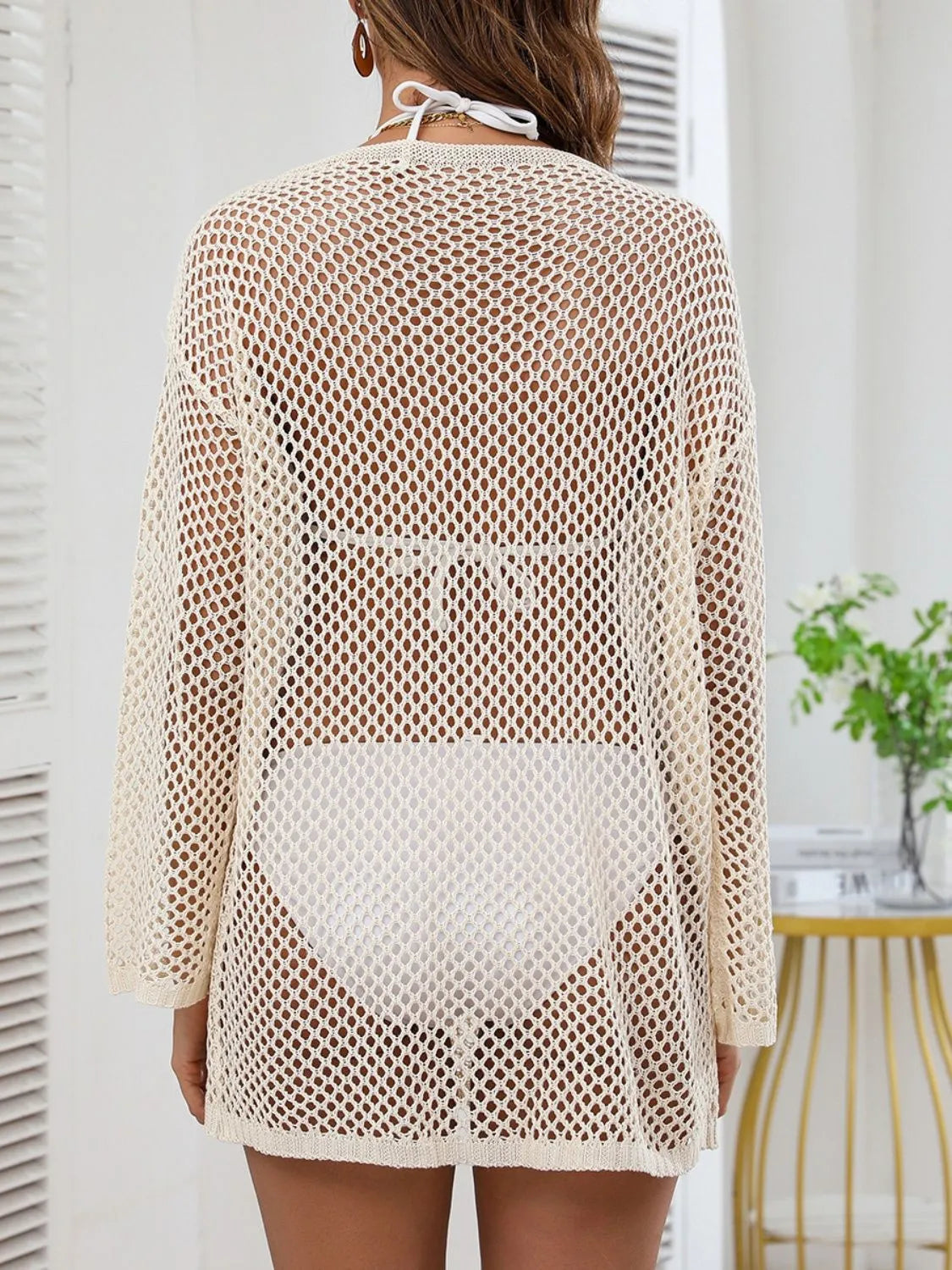 Openwork V-Neck Slit Cover-Up - Tigbul's Variety Fashion Shop