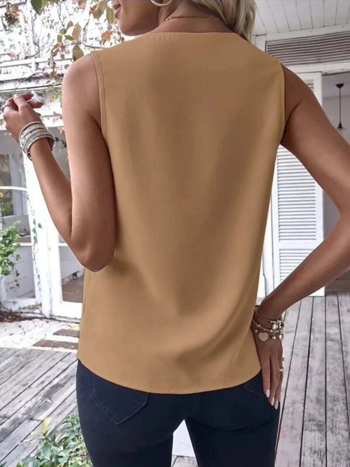 V-Neck Contrast Tank Shirt - Tigbul's Variety Fashion Shop