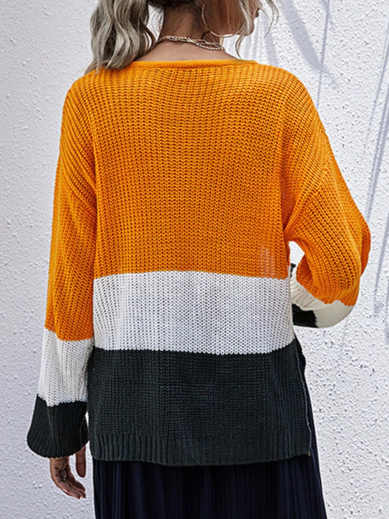 Color Block Round Neck Sweater - Tigbul's Variety Fashion Shop