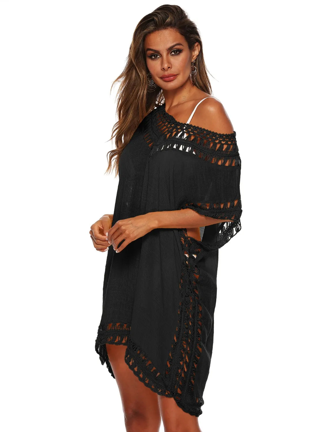 Bohemian Crochet Trim Beach Cover Up Dress - Tigbul's Variety Fashion Shop