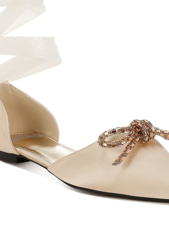 Simina Rhinestone Detail Bow Flat Sandals - Tigbul's Variety Fashion Shop