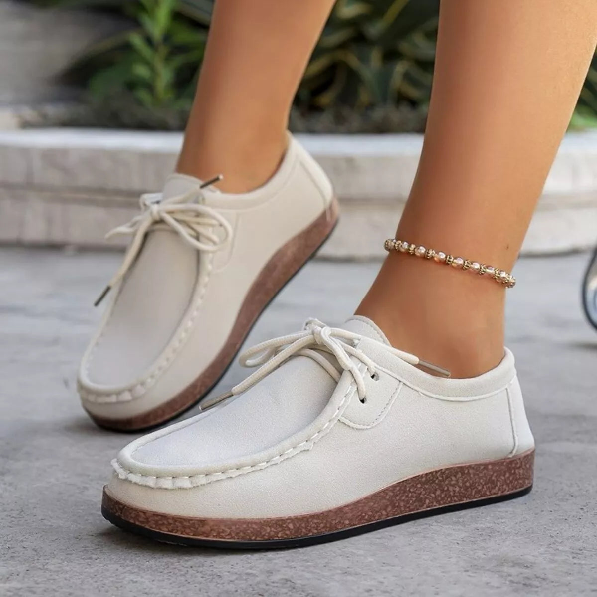 Round Toe Lace Up Slip-Ons - Tigbul's Variety Fashion Shop