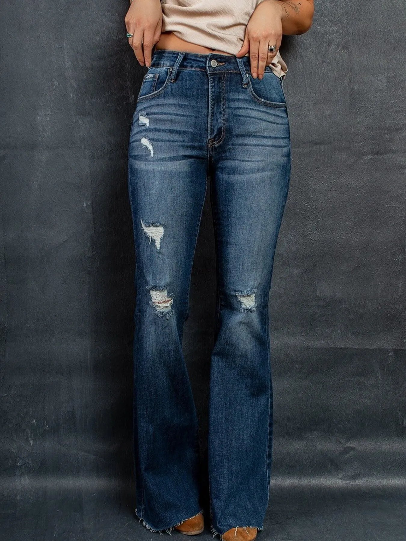Distressed High-Waisted Flare Jeans - Tigbul's Variety Fashion Shop