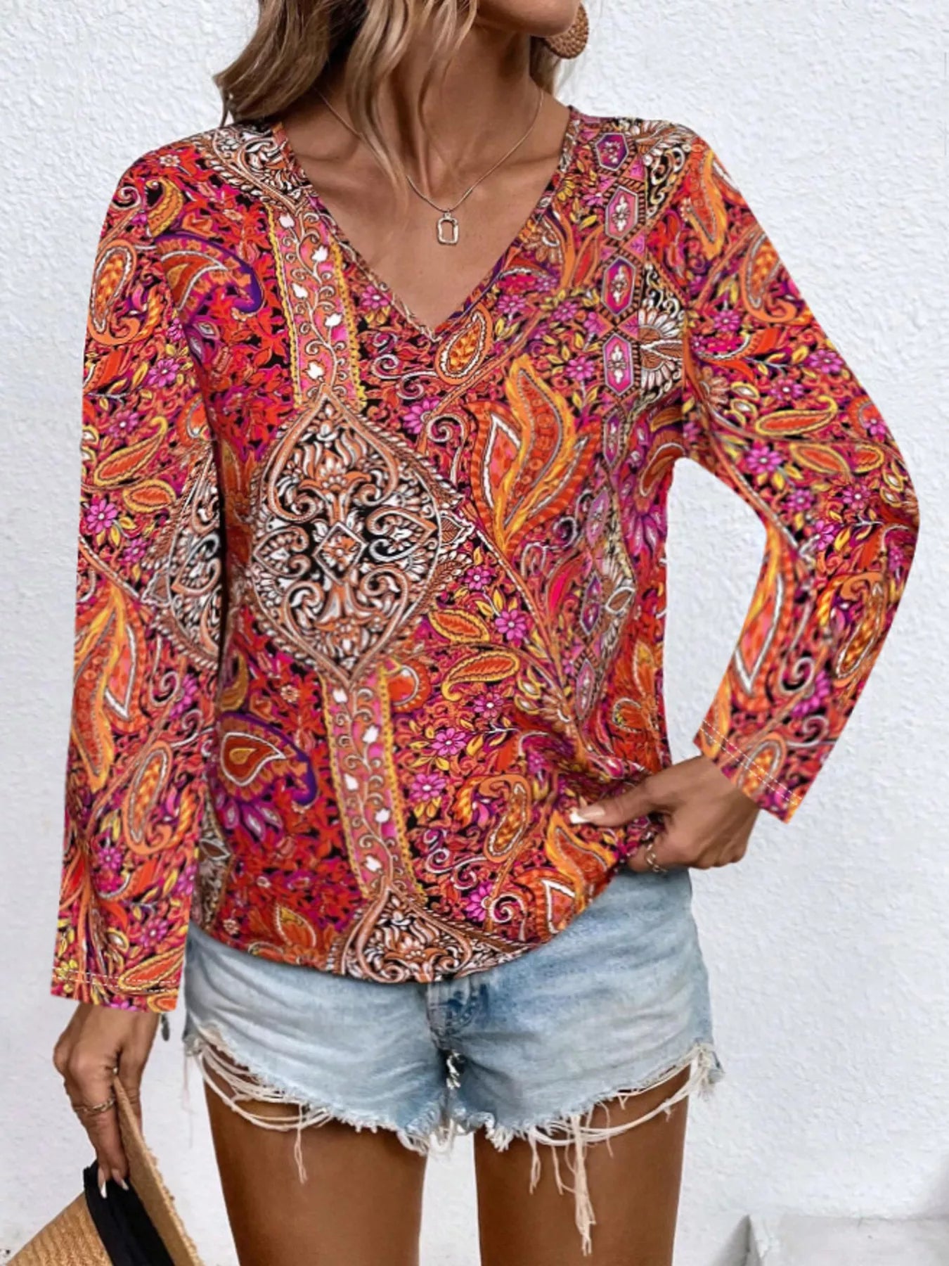 Paisley Print Long Sleeve Blouse - Tigbul's Variety Fashion Shop