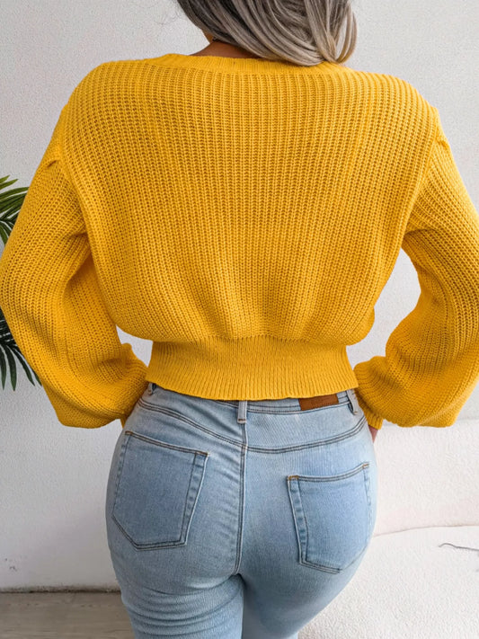 Cable Knit Round Neck Cropped Sweater - Tigbul's Variety Fashion Shop