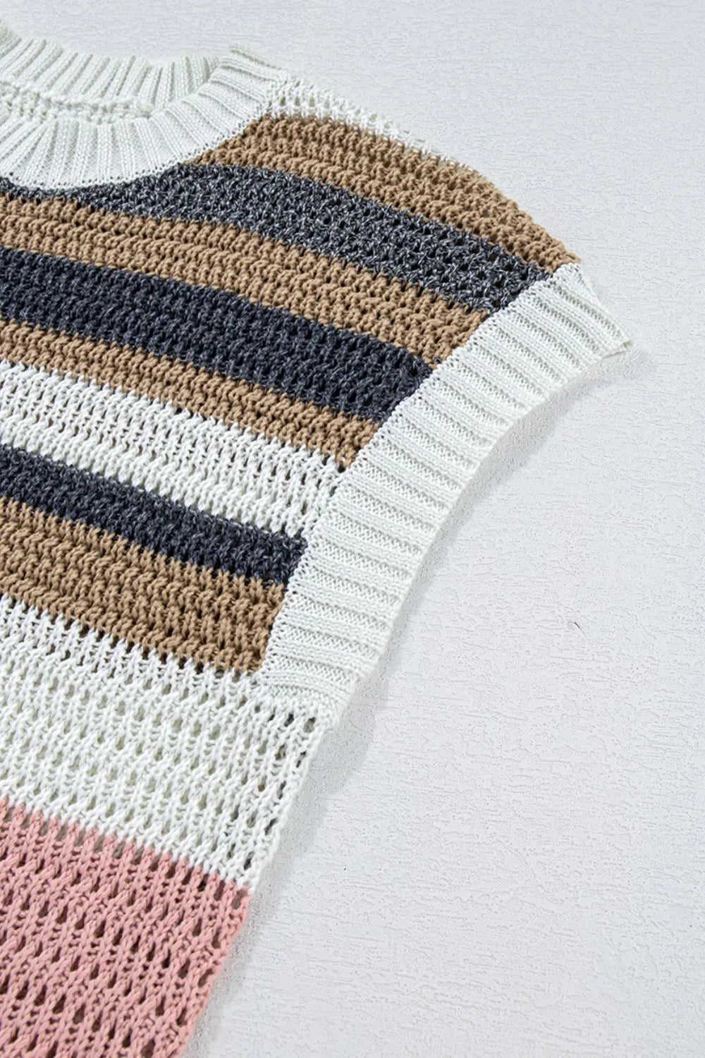 Stripe Color Block Eyelet Knit Short Sleeve Knit Top - Tigbul's Variety Fashion Shop