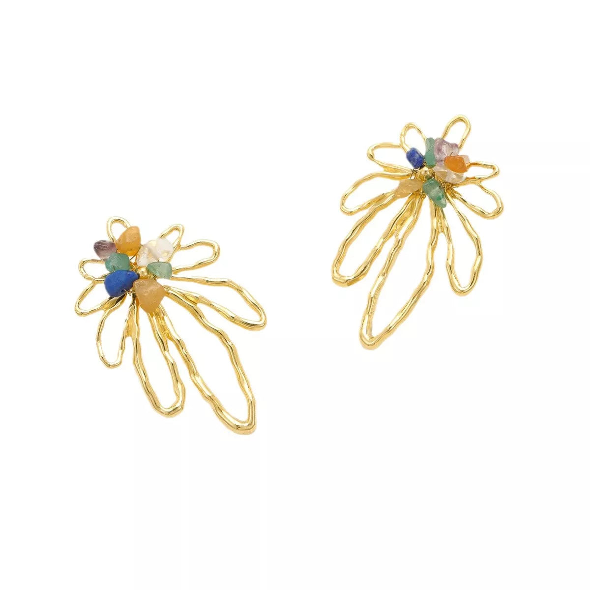 18K Gold-Plated Natural Stone Flower Earrings - Tigbul's Variety Fashion Shop