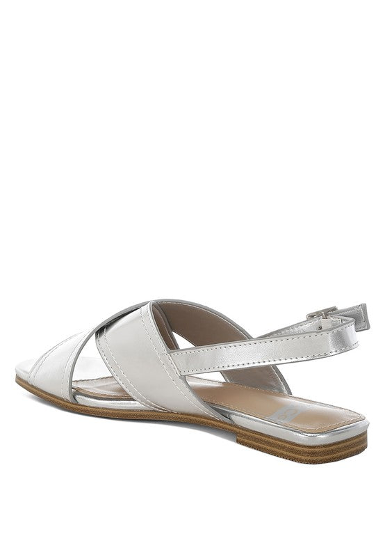 Kanon Metallic Pleather Criss-Cross Flats - Tigbul's Variety Fashion Shop