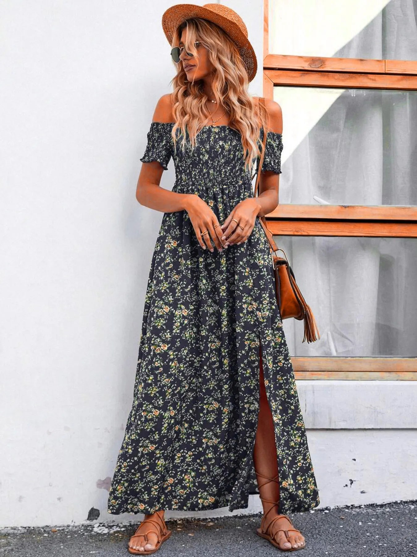 Full Size Slit Off-Shoulder Floral Midi Dress Plus Size - Tigbul's Variety Fashion Shop