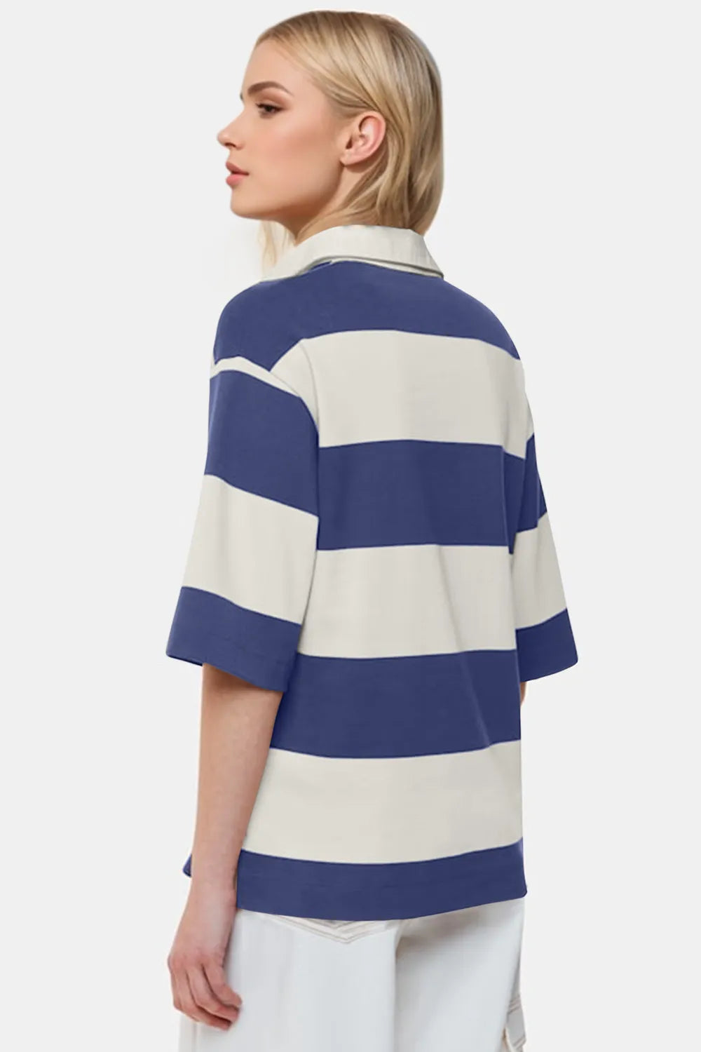 Oh Pima Cotton Wash Color Block Johnny Collar Half Sleeve Top - Tigbul's Variety Fashion Shop