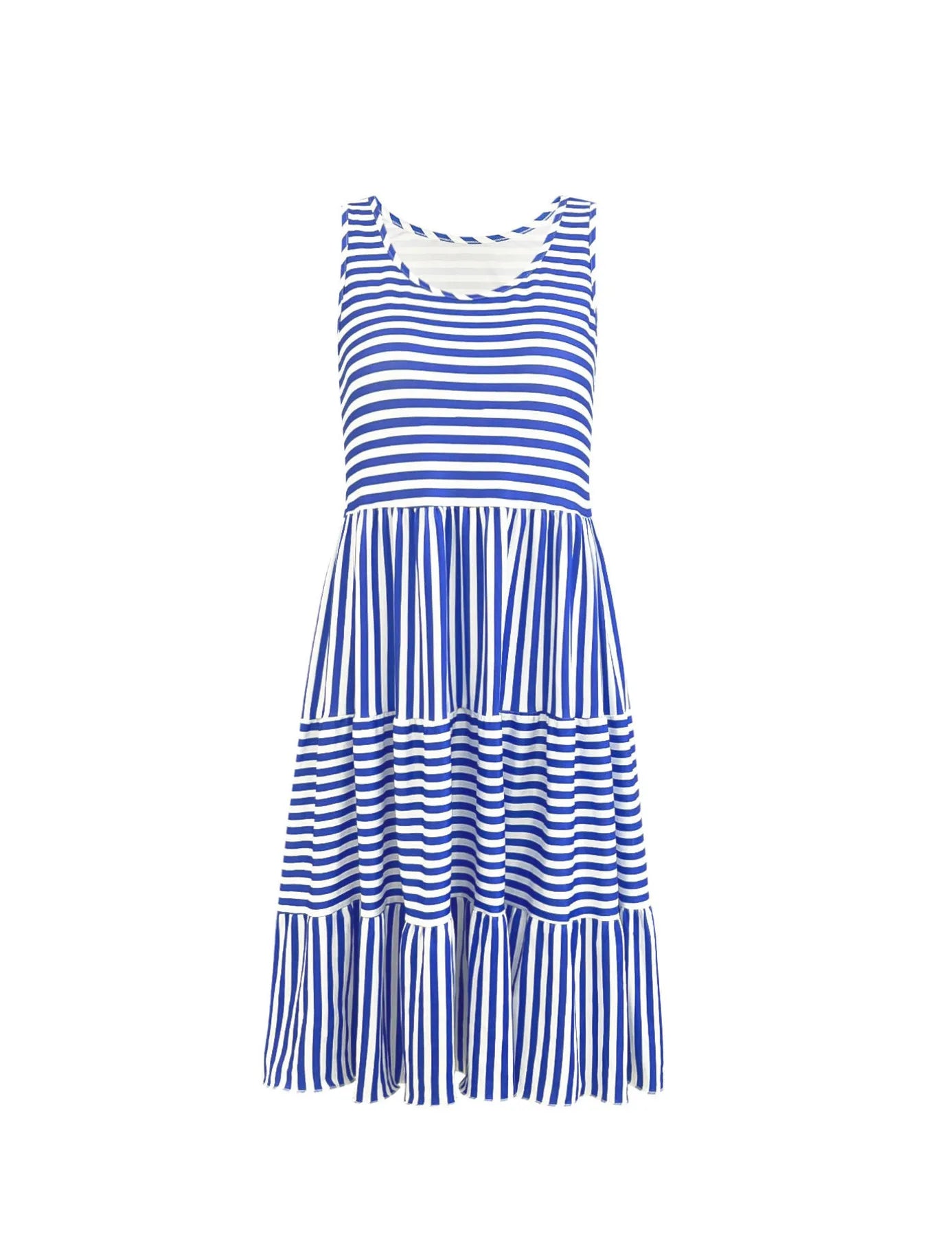 Casual Striped Tiered Ruffle Tank Dress - Tigbul's Variety Fashion Shop