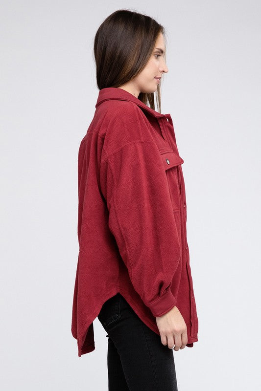 Fleece Buttoned Down Oversized Jacket - Tigbul's Variety Fashion Shop