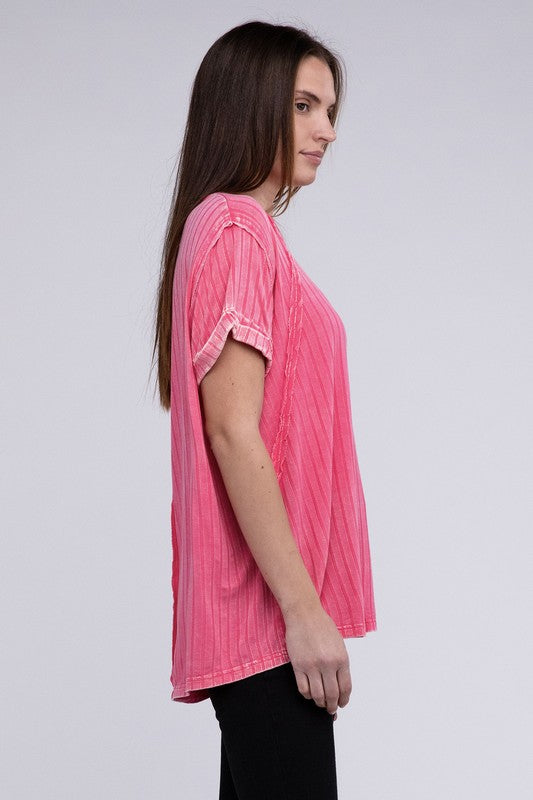 Ribbed Raglan Dolman Sleeve Boat-Neck Top - Tigbul's Variety Fashion Shop