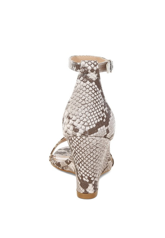 Kodor Snake Print Slim Wedge Heel Sandals - Tigbul's Variety Fashion Shop