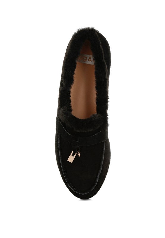 Ohrid Suede & Faux Fur Flat Loafers - Tigbul's Variety Fashion Shop