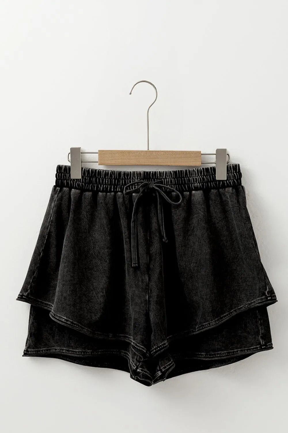 Black Mineral Wash French Terry High Waist Casual Shorts - Tigbul's Variety Fashion Shop