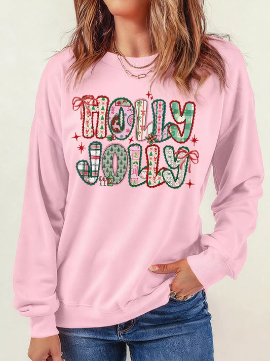 HOLLY JOLLY Cute Holiday Graphic Sweatshirt - Tigbul's Variety Fashion Shop
