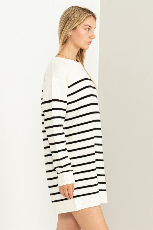 Casually Chic Striped Sweater Dress - Tigbul's Variety Fashion Shop